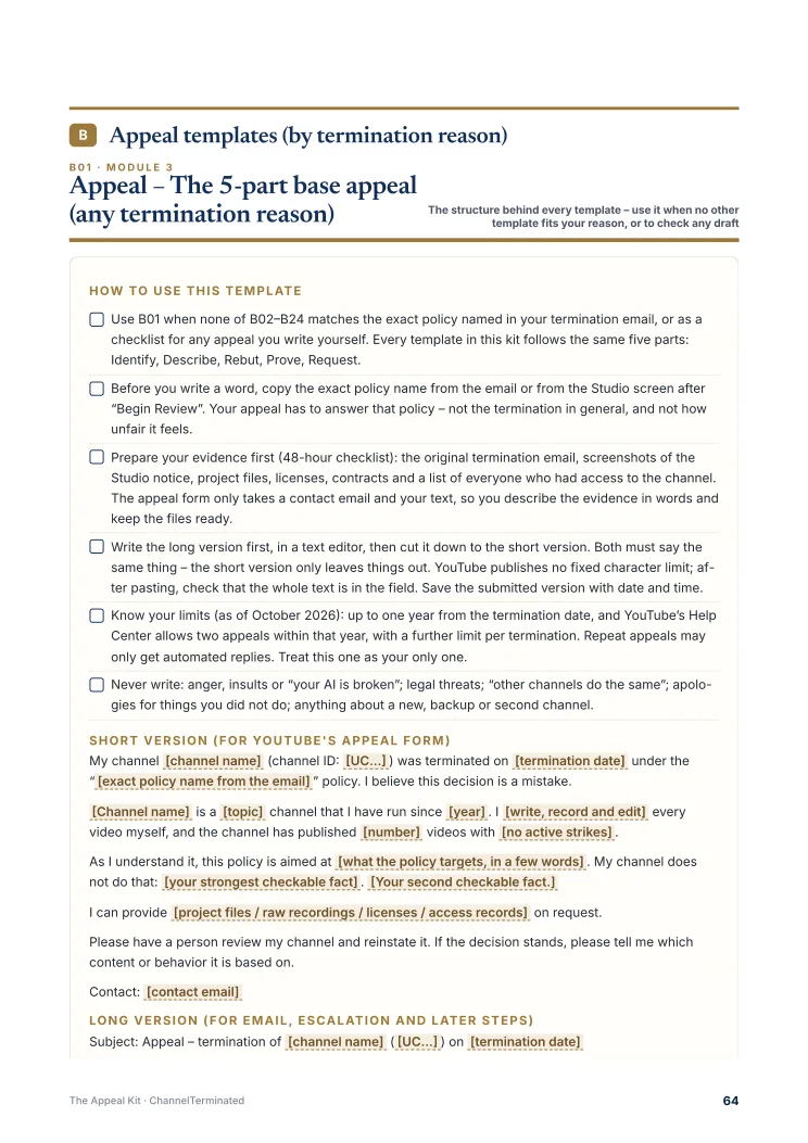 Template B01 – the 5-part base appeal (page preview)